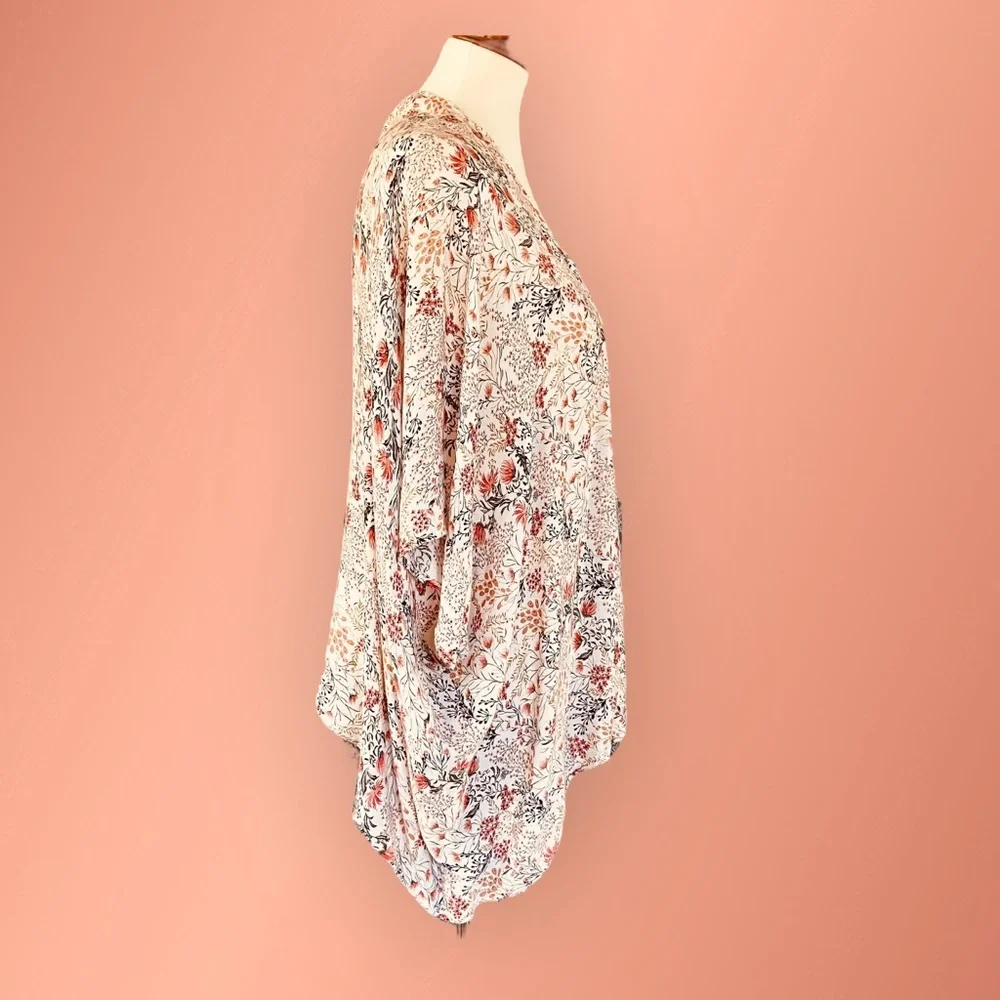 Floral Chiffon Kimono Cardigan Short Sleeve Blouse - Picture 7 of 9